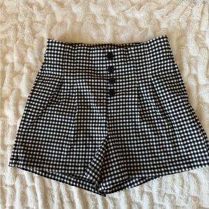 Shinestar High Waist Checkered Shorts - Black and White